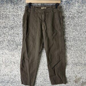 Nili Lotan Pants Womens 8 Olive Utility Linen Cotton Chino Made in USA Raw Hem